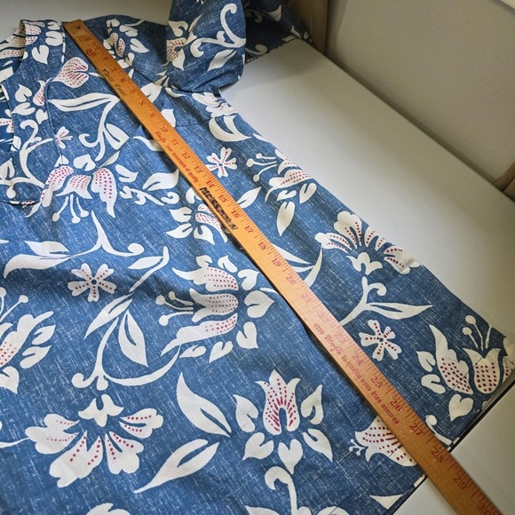 Reyn Spooner Limited Issue Tunic Top Womens Large Blue Hawaiian Reverse Print - Picture 10 of 11